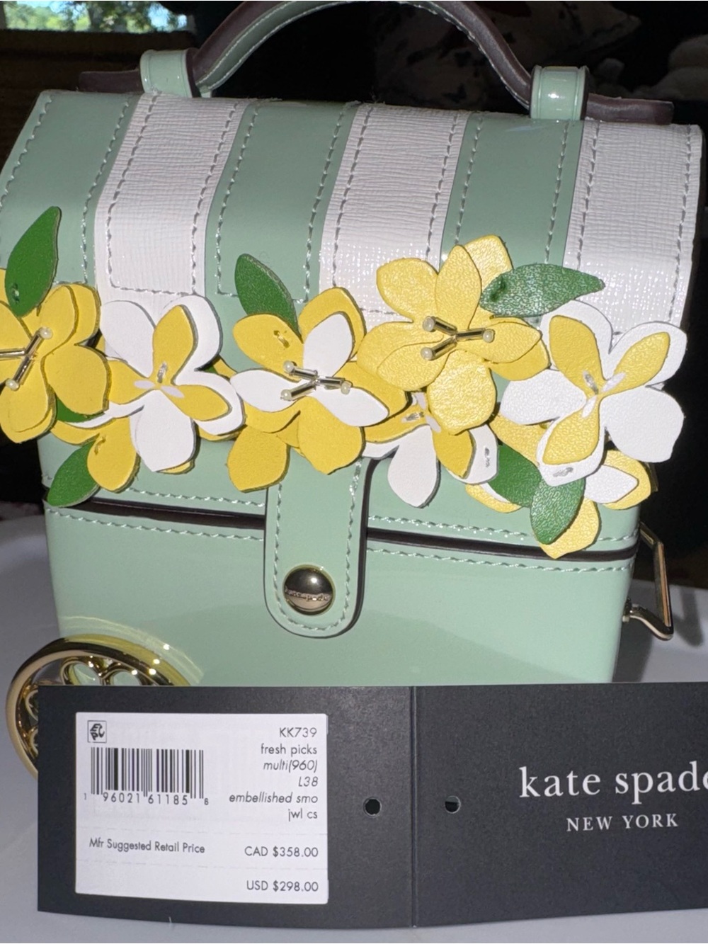NWT Kate Spade Fresh Picks Flower Cart Leather Jewelry Case Box Green
